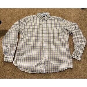 Jack Maverick Mens Yellow, Blue, White Plaid Dress Shirt Size XL